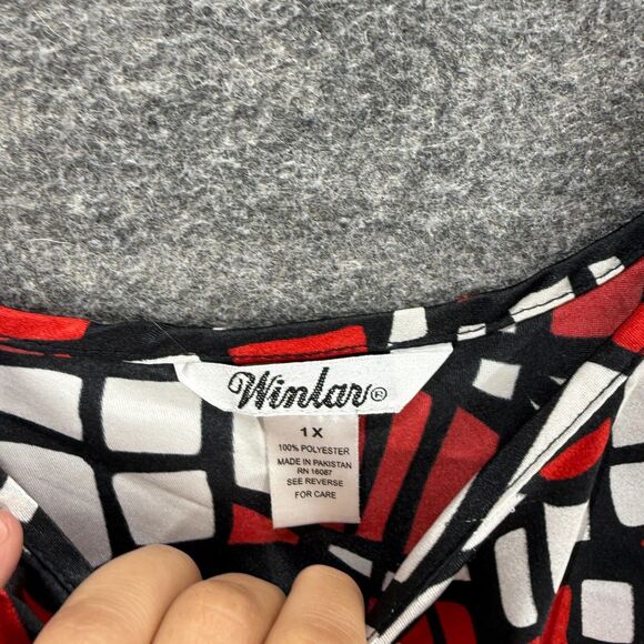 Winlar Night Gown Women 1X Plus Red Geometric Sleeveless V-Neck Sleepwear - Picture 3 of 6